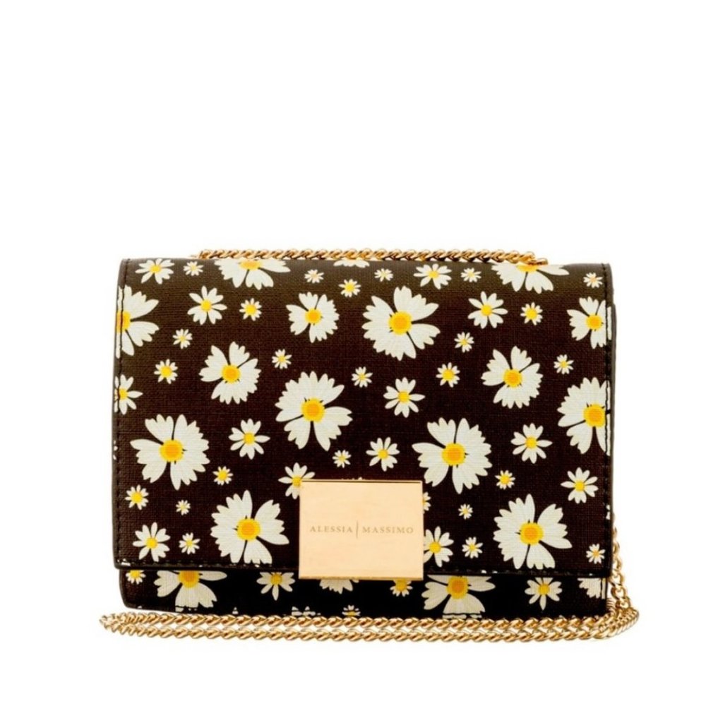 Handbag Alesia Massimo Black with Daisies